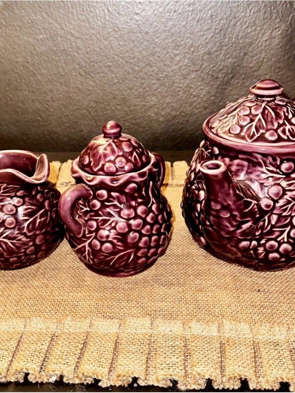 Vintage-Style Purple Grape Ceramic Tea Set - 3 Piece Home Art